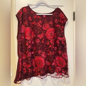 Sleeveless Vince Camuto lace top blouse 3X red glitter Wedding Holiday Party